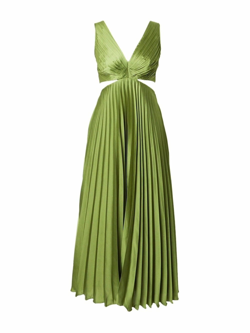 ABERCROMBIE & FITCH OLIVE GREEN PLEATED MIDI DRESS WITH CUTOUTS
